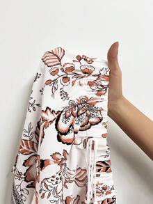 SHEIN VCAY 女士植物印花腰帶短褲 - 彩色 - 查看 6