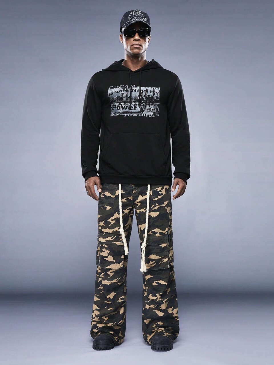 Men Letter Graphic Pocket Drawstring Hoodie, For Fall Winter