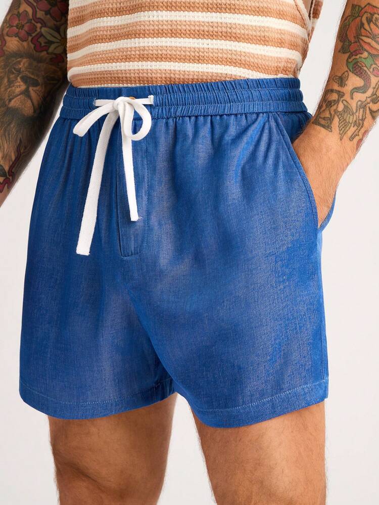Men's Denim Effect Blue Drawstring Waist Shorts