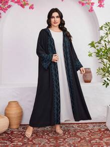 Al Najma Plus Size Women's Arabic Style Hooded Clothing With Plant Embroidery Abayas - Black - View 1