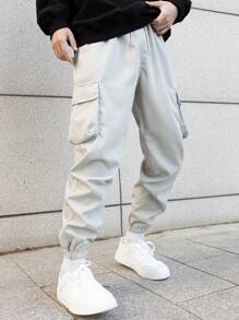 Manfinity Homme Men Flap Pocket Cargo Trousers - Light Grey - View 4