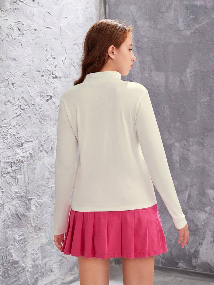 Teen Girl Casual Simple White Shirt And Rose Red Slit Skirt Outfit Set