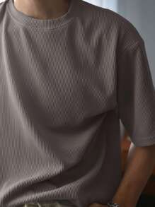 DAZY Solid Color Short Sleeve Rib Casual T-Shirt