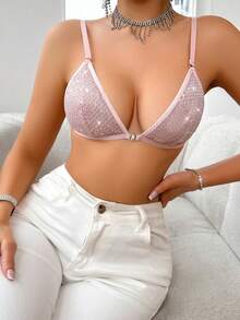 Women's Sequin Front Closure Bra - Pink - View 5