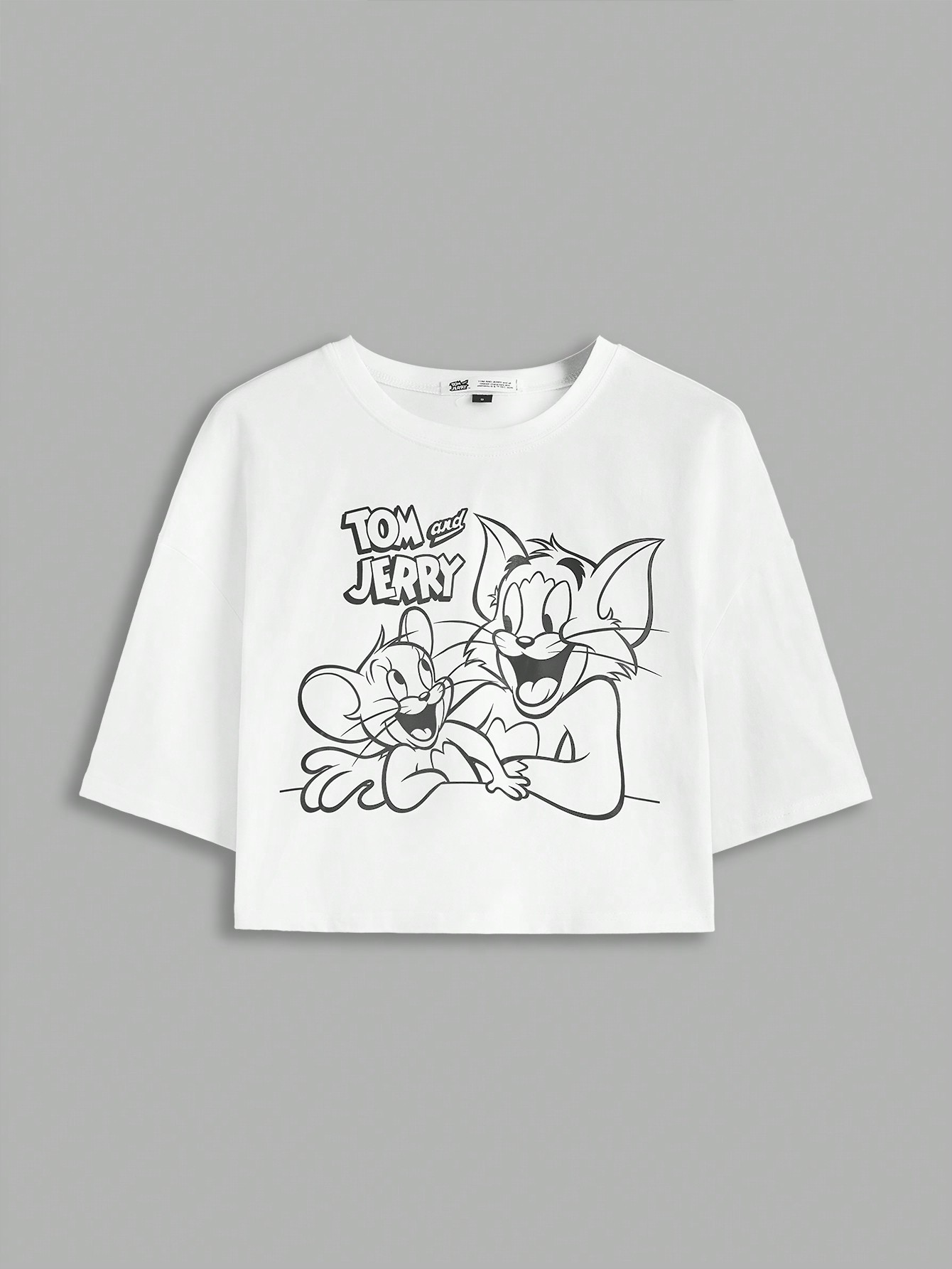TOM & JERRY X SHEIN Cartoon And Letter Graphic Drop Shoulder Crop Tee sz2312183759384451