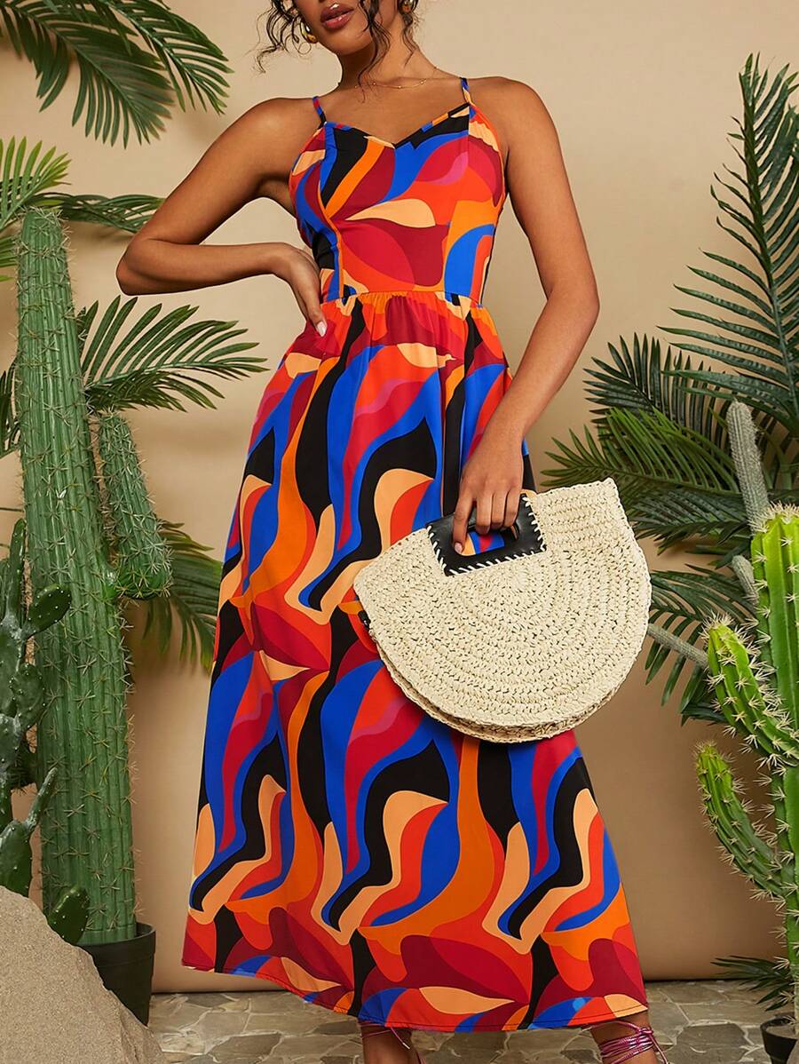 Travachic Vacation Full Print Spaghetti Strap Dress - Multicolor - View 1