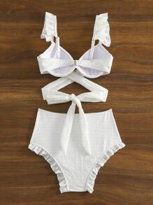 SHEIN Swim Summer Women's Ruffled Swimwear Set With Crossed Straps - White - View 6