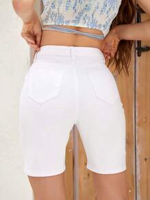Breezaya 女款純色修身牛仔短褲 - 白色 - 查看 2