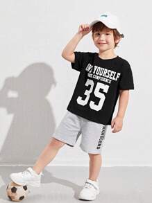 SHEIN Young Boy Slogan Graphic Top & Shorts Set - Multicolor - View 3