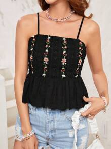 Soleia Haut De Camisole Brodé Floral Vintage