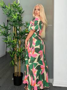 SHEIN SXY Wunderschönes Tropen Geplissertes Maxi-kleid - Verschiedenfarbig - Übersicht 4