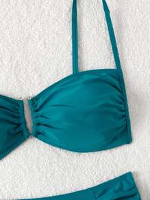 SHEIN Swim Solid Color Two-Pieces Bikini Set Summer Beach - Blue - View 4