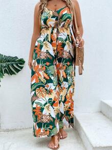 SHEIN Unity Plus Tropical Print Cami Wide Leg Jumpsuit For Summer - Multicolor - View 7