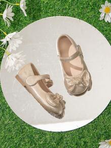 Toddler Girls' Simple And Cute Gold Bowknot Flat Shoes