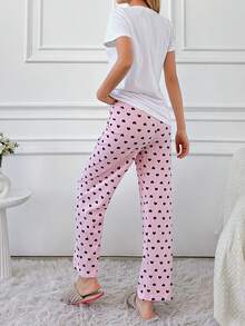 SHEIN Homewear Heart Love Coffee Patterned Women's Pajama Set - Multicolor - View 2