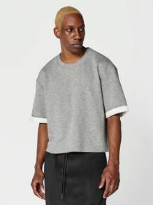SUMWON Premium Boxy Fit Tee With Raw Edge - Grey - View 1