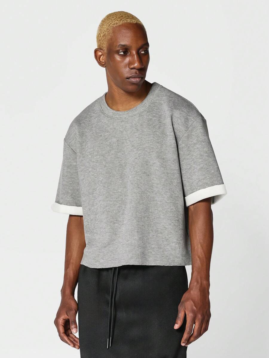 SUMWON Premium Boxy Fit Tee With Raw Edge - Grey - View 1