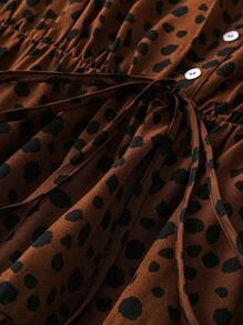 SHEIN LUNE Vestido De Manga Corta Con Volantes Y Estampado De Lunares De Talla Grande