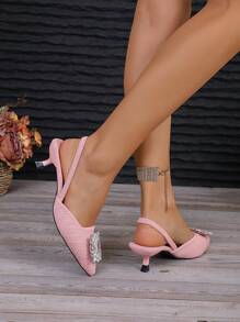 Women's Fashionable Plus Size Pink High Heels - Sexy Rhinestone Decor Buckle Chunky Heel Sandals For Nightclub Party - Pink - View 6