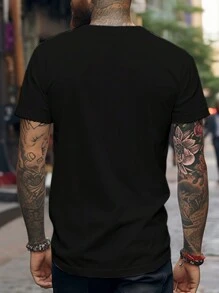 Manfinity Dauomo 男士貓印花圓領短袖t恤 - 黑色 - 查看 2