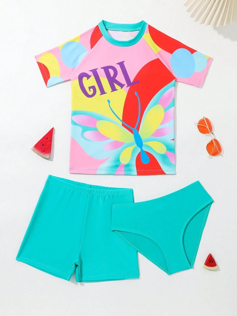 Cô gái Tween Loại bướm In Ngắn tay Bikini Ba Lỗ Bộ - Nhiều màu - Xem 1