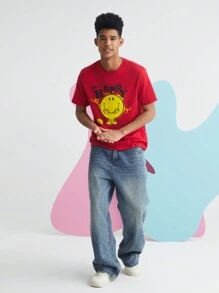 Mr Men Little Miss X SHEIN Unisex 1pc Cartoon Graphic Tee - Red - View 4