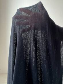 SHEIN Swim 實色長袖和服外套開襟款 - 黑色 - 查看 5