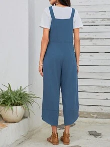 EMERY ROSE 女士休閒風寬腿連身褲,可拆卸肩帶和口袋 - 藍色 - 查看 2