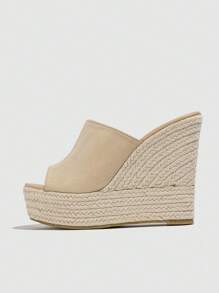2024 Summer Women's Casual Espadrille Wedge Heel Sandals With Thick Sole - Beige - View 3