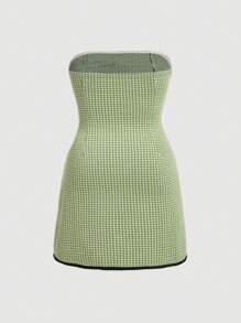 SHEIN MOD Của phụ nữ Kích thước lớn Quây Đầm Với Nơ - màu xanh lá - Xem 4