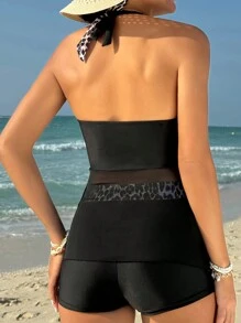 SHEIN Swim Women's Leopard Print Patchwork Bikini Set Summer - Multicolor - View 3