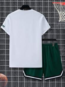 Manfinity Sporsity Men'S Monogram Printed Short-Sleeved T-Shirt And Shorts Two-Piece Set