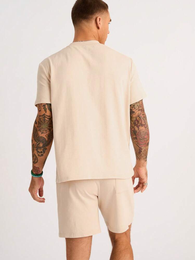 Men's Apricot Western Cactus Printed T-Shirt And Shorts Two-Piece Set