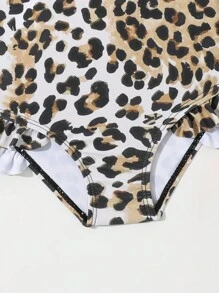 Baby Girl Cute Bow Print Ruffle One Piece Swimsuit
