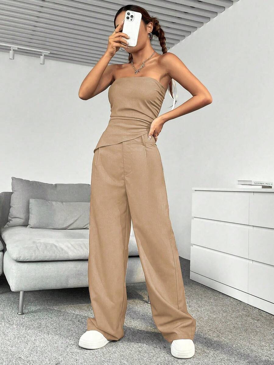 SHEIN Unity Solid Tube Top & Wide Leg Pants