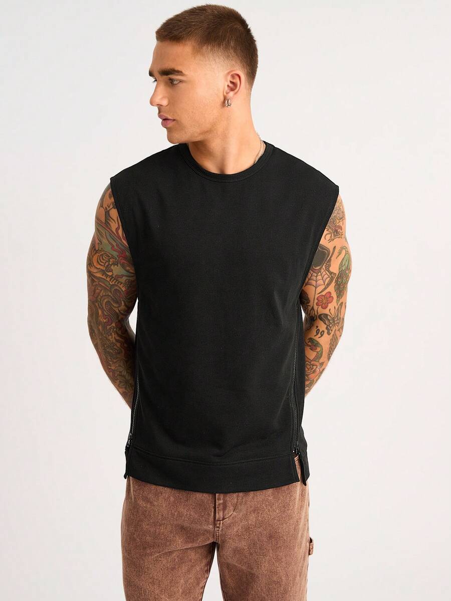 Forever 21 Men's Black Sleeveless Round Neck Sweatshirt - Black - View 1