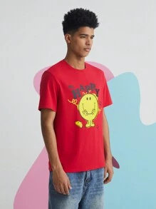 Mr Men Little Miss X SHEIN Unisex 1pc Cartoon Graphic Tee - Red - View 5
