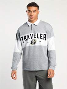 Forever 21 男士鬆身休閒polo衫,彩色拼接和字母印花設計 - 灰色 - 查看 3