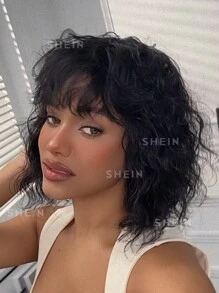 Korte golvende bobpruik met pony's van echt haar 8" Whitney Vibe Water Wave Bod Bang pruiken Luchtige Pixie Cut Bob pruik met pony voor vrouwen