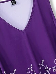 EMERY ROSE Plus Size Women's Floral Printed Tank Top - Purple - View 3