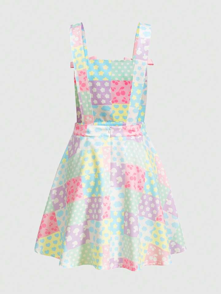 Our Kawaii Cute Casual Patchwork Printed Overall Dress is such a vibe -  ROMWE