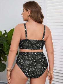 Swim Lushoire Bộ bikini in họa tiết bãi biển mùa hè Plus Size Mặt trời, Mặt trăng, Ngôi sao - Nhiều màu - Xem 2