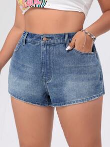 SHEIN ICON Plus Size Elastic Waist Denim Shorts