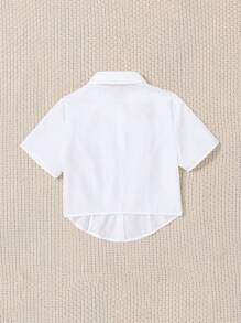 SHEIN Teen Girls Collared Curved Hem Blouse - White - View 2