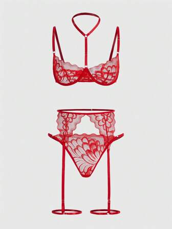 Kawaii Set de lencería con encaje con liga con aro