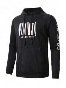 Manfinity Athleisure Áo nỉ thể thao nam có mũ in chữ, áo nỉ nam - màu đen - Xem 1