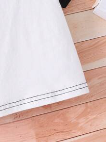 Cute Colorful Open Mouth Monster & Letter Printed Color Block Raglan Sleeve T-Shirt And Shorts Set, For Baby Boy - Black - View 7