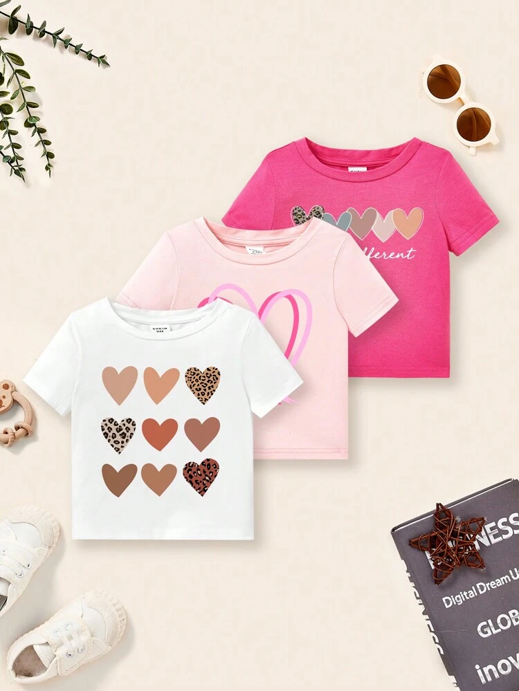 ベビー女の子半袖tシャツ シンプルなハートグラフィック 夏にぴったりのカジュアルウェア