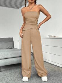 SHEIN Unity Solid Tube Top & Wide Leg Pants