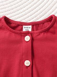 SHEIN 嬰兒女童休閒簡約針織荷葉邊露肩連體衣,3入組 - 彩色 - 查看 4